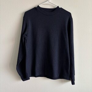 Uniqlo Men’s Soft Knitted Fleece Mock neck Sweater, Dark blue, Small
